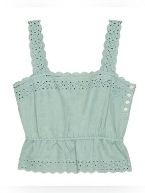 Little Moon Mint Eyelet Cotton Button-Down Tank